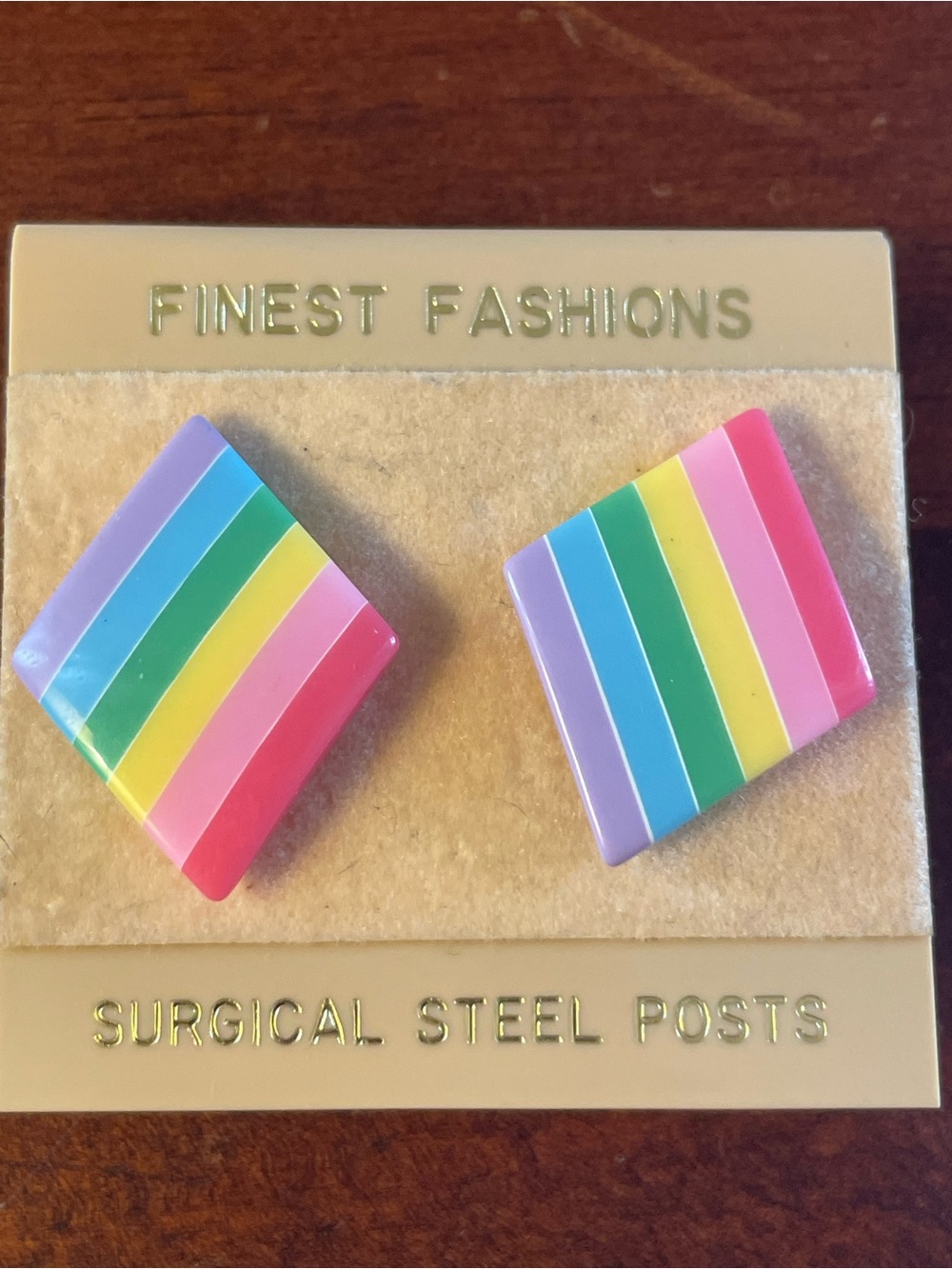 Bundle 3/ $12. Rainbow Stripe Square Stud Earrings - Multicolor